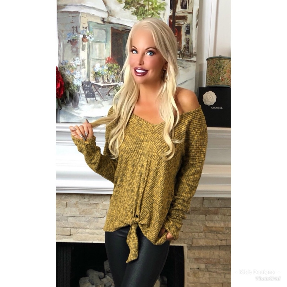 ❤️LAST 1! Mustard Oversized Tie Front Tunic! - Picture 4 of 6